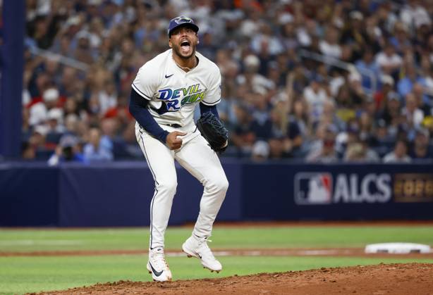 October 13, 2026, St. Petersburg, Florida, USA: Tampa Bay Rays pitcher FREDDY PERALTA (51) reacts during the sixth inning of Game 2 of the American League Championship Series between the Tampa Bay Rays and the Cleveland Guardians on Tuesday, Oct. 13, 2026, at Tropicana Field in St. Petersburg. Rays won Game 2: 3:1. MLB, Baseball Herren, USA 2026: Tampa Bay Rays 3:1 Cleveland Guardians  - ZUMAs70_ 20261013_zan_s70_100 Copyright: xJeffereexWoox
