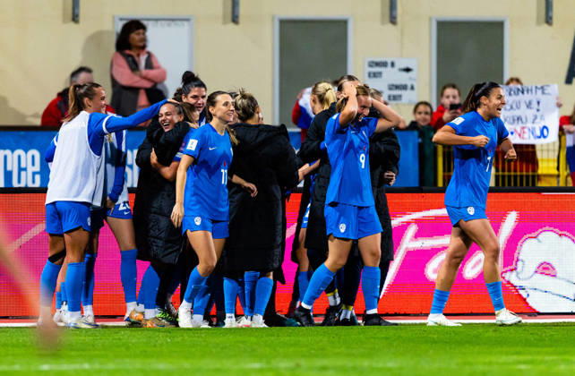 SOCCER - FIFA World Cup, WM, Weltmeisterschaft, Fussball - Women s Qualifiers - Slovenia vs. Turkey Photo by IPA ABACAPRESS.COM89666631 - Slovenian players celebrate during a soccer match between Slovenia (SLO) and Turkey (TUR) in Round 1 of the Playoffs for the 2027 FIFA Women s European Qualifiers at Domzale Stadium in Domzale, Slovenia, on October 13, 2026. Photo by Nik Moder Moder Photo Agency during the Women s Qualifiers—Slovenia vs. Turkey, a FIFA World Cup match on October 13, 2026  Copyright: xIPAxSport ABACAx