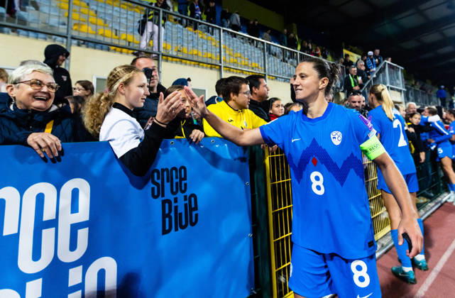 SOCCER - FIFA World Cup, WM, Weltmeisterschaft, Fussball - Women s Qualifiers - Slovenia vs. Turkey Photo by IPA ABACAPRESS.COM89666610 - Mateja Zver of Slovenia (SLO) celebrates during a soccer match between Slovenia (SLO) and Turkey (TUR) in Round 1 of the Playoffs of the 2027 FIFA Women s European Qualifiers at Domzale Stadium in Domzale, Slovenia, on October 13, 2026. Photo by Nik Moder Moder Photo Agency during the Women s Qualifiers—Slovenia vs. Turkey, a FIFA World Cup match on October 13, 2026  Copyright: xIPAxSport ABACAx