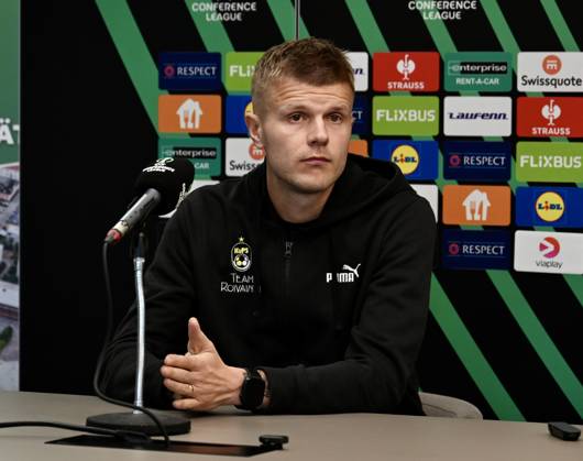 Ahead of the KuPS Kuopio v Trabzonspor - UEFA Conference League TAMPERE, FINLAND - OCTOBER 14: KuPS Kuopio head coach Miika Nuutinen (not seen) and player Petteri Pennanen attend a pre-match press conference, PK, Pressekonferenz at Tammelan stadion in Tampere, Finland on October 14, 2026. With KuPS hosting their UEFA Conference League opening match against Trabzonspor away from Kuopio due to stadium criteria, the team held their official media briefing at the 8,000-capacity venue. Seyit Ahmet Eksik Anadolu Tampere Finland. Editorial use only. Please get in touch for any other usage.  Copyright: x2026xAnadoluxSeyitxAhmetxEksikx