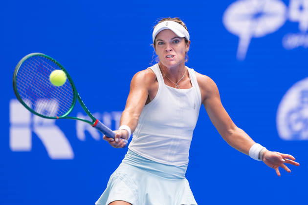 2026 WTA, Tennis Damen Wuhan Open: Karolina Muchova - Caty McNally in China - 14 Oct. Caty McNally of USA celebrates her win against Karolina Muchova of Czechia (Not in view) during their women s singles match on day 3 of Wuhan Open at the Optics Valley International Tennis Center. Karolina Muchova defeated Caty McNally with a score of 3-6, 7-6, 7-6. Wuhan China Copyright: xRenxYongx xSOPAxImagesx DSC08930