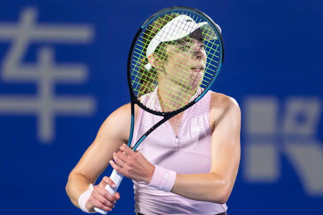 October 14, 2026, Wuhan, Hubei, China: Katie Volynets of USA plays against Hanyu Guo of China ( not in view) during the Wuhan Open final match at the Optics Valley International Tennis Center. Hanyu Guo defeated Katie Volynets with a score of 6-4, 4-6, 7-6. Wuhan China - ZUMAs197 20261014_aaa_s197_101 Copyright: xRenxYongx