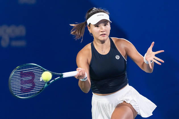 October 14, 2026, Wuhan, Hubei, China: Hanyu Guo of China plays against Katie Volynets of USA ( not in view) during the Wuhan Open final match at the Optics Valley International Tennis Center. Hanyu Guo defeated Katie Volynets with a score of 6-4, 4-6, 7-6. Wuhan China - ZUMAs197 20261014_aaa_s197_103 Copyright: xRenxYongx
