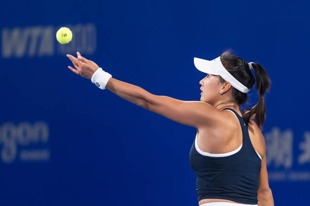 October 14, 2026, Wuhan, Hubei, China: Hanyu Guo of China plays against Katie Volynets of USA ( not in view) during the Wuhan Open final match at the Optics Valley International Tennis Center. Hanyu Guo defeated Katie Volynets with a score of 6-4, 4-6, 7-6. Wuhan China - ZUMAs197 20261014_aaa_s197_108 Copyright: xRenxYongx