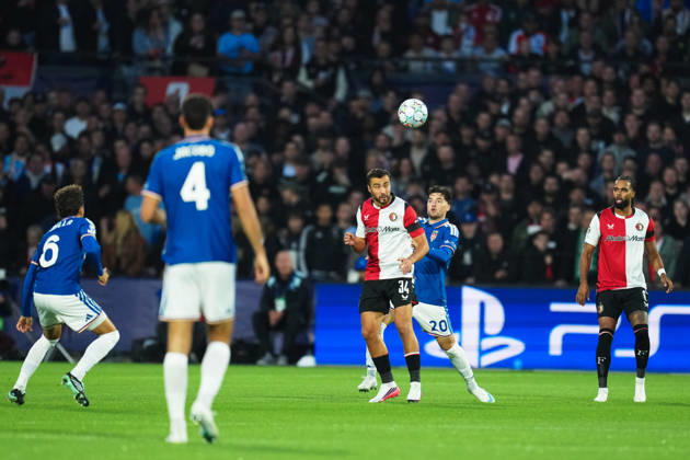 UEFA Champions League: Feyenoord Rotterdam v Como 1907 Rotterdam - Charles Vanhoutte, Martin Baturina of Como, Jeremiah st Juste of Feyenoord during the MD 2 League Phase competition round of the 2026 2027 UEFA Champions League season. The match is set between Feyenoord Rotterdam and Como 1907 at Stadion Feijenoord on 14 October 2026 in Rotterdam, Netherlands. Copyright: xYannickxVerhoevenx
