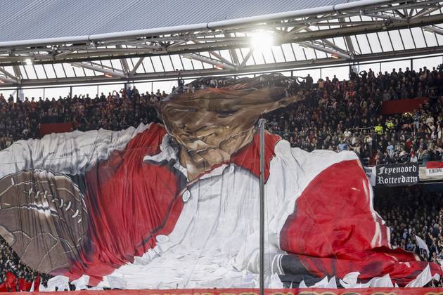 ROTTERDAM - Feyenoord supporters unfurl a banner in the stands ahead of the UEFA Champions League match between Feyenoord and Como at Feyenoord stadium De Kuip, on October 12, 2026 in Rotterdam, the Netherlands. BAS CZERWINSKI ANP xVIxANPxSportx xxANPxIVx 572430974 originalFilename: 572430974.jpg