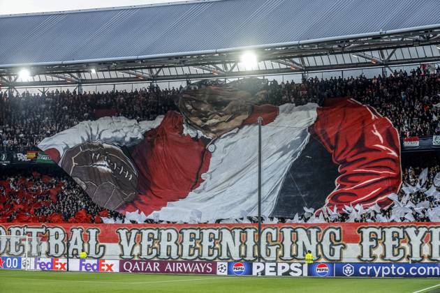 ROTTERDAM - Atmosphere-creating action by Feyenoord supporters during the UEFA Champions League match between Feyenoord and Como 1907 at De Kuip Stadium on October 14, 2026 in Rotterdam, the Netherlands. BART STOUTJESDIJK ANP UEFA Champions League 2026 27 xVIxANPxSportx xBartxStoutjesdijkxIVx 572431028 originalFilename: 572431028.jpg