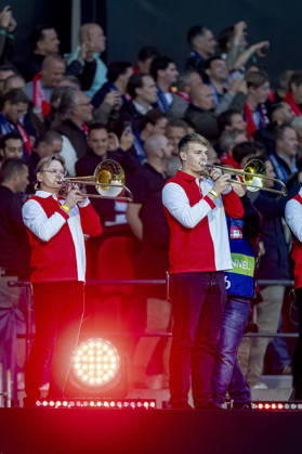 ROTTERDAM Brass Band during the UEFA Champions League match between Feyenoord and Como at De Kuip on October 14, 2026, in Rotterdam, Netherlands. Photo by DeFodi Images