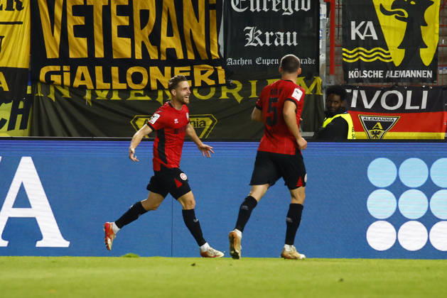 October 14, 2026, xavx, Soccer 3rd Division, SV Wehen Wiesbaden vs. Alemannia Aachen, Lukas Schleimer of SV Wehen Wiesbaden celebrates the goal, The goal celebration for Wiesbaden s 1-0 lead