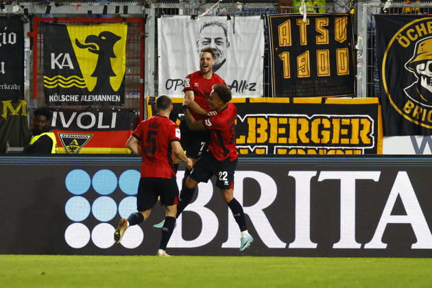October 14, 2026, xavx, Soccer 3rd Division, SV Wehen Wiesbaden vs. Alemannia Aachen, Lukas Schleimer of SV Wehen Wiesbaden celebrates the goal, The goal celebration for Wiesbaden s 1-0 lead