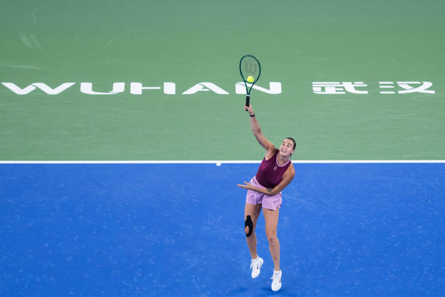 October 14, 2026, Wuhan, Hubei, China: Aryna Sabalenka of Belarus plays against Ann Li of USA ( not in view) during the Wuhan Open final match at the Optics Valley International Tennis Center. Ann li defeated Aryna Sabalenka with a score of 3-6, 6-4, 7-6. Wuhan China - ZUMAs197 20261014_aaa_s197_209 Copyright: xRenxYongx