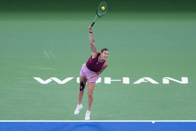 October 14, 2026, Wuhan, Hubei, China: Aryna Sabalenka of Belarus plays against Ann Li of USA ( not in view) during the Wuhan Open final match at the Optics Valley International Tennis Center. Ann li defeated Aryna Sabalenka with a score of 3-6, 6-4, 7-6. Wuhan China - ZUMAs197 20261014_aaa_s197_210 Copyright: xRenxYongx