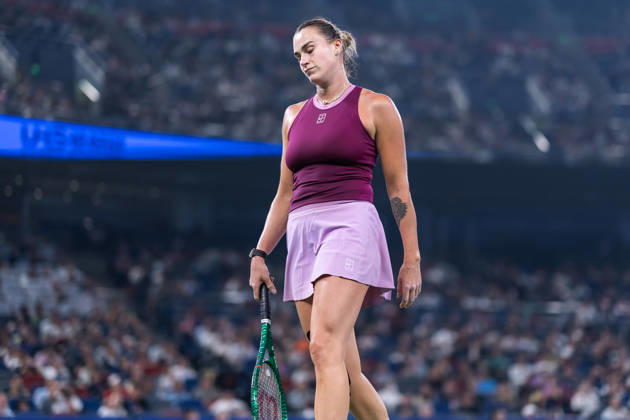 October 14, 2026, Wuhan, Hubei, China: Aryna Sabalenka of Belarus plays against Ann Li of USA ( not in view) during the Wuhan Open final match at the Optics Valley International Tennis Center. Ann li defeated Aryna Sabalenka with a score of 3-6, 6-4, 7-6. Wuhan China - ZUMAs197 20261014_aaa_s197_212 Copyright: xRenxYongx