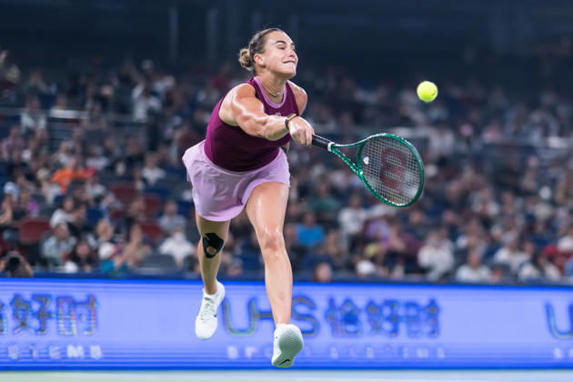 October 14, 2026, Wuhan, Hubei, China: Aryna Sabalenka of Belarus plays against Ann Li of USA ( not in view) during the Wuhan Open final match at the Optics Valley International Tennis Center. Ann li defeated Aryna Sabalenka with a score of 3-6, 6-4, 7-6. Wuhan China - ZUMAs197 20261014_aaa_s197_214 Copyright: xRenxYongx