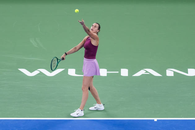 October 14, 2026, Wuhan, Hubei, China: Aryna Sabalenka of Belarus plays against Ann Li of USA ( not in view) during the Wuhan Open final match at the Optics Valley International Tennis Center. Ann li defeated Aryna Sabalenka with a score of 3-6, 6-4, 7-6. Wuhan China - ZUMAs197 20261014_aaa_s197_218 Copyright: xRenxYongx