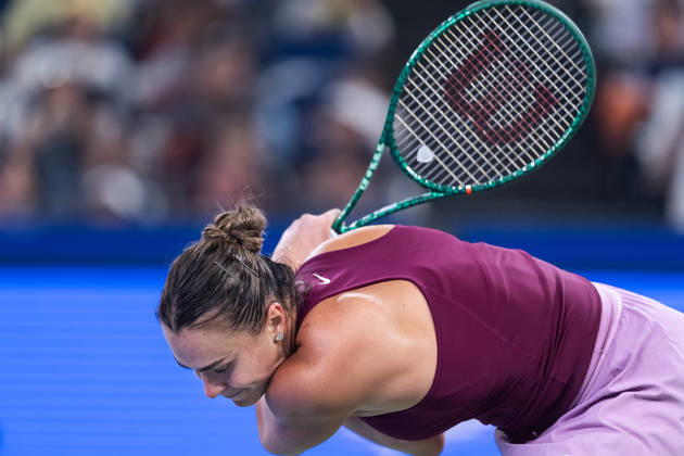 October 14, 2026, Wuhan, Hubei, China: Aryna Sabalenka of Belarus plays against Ann Li of USA ( not in view) during the Wuhan Open final match at the Optics Valley International Tennis Center. Ann li defeated Aryna Sabalenka with a score of 3-6, 6-4, 7-6. Wuhan China - ZUMAs197 20261014_aaa_s197_226 Copyright: xRenxYongx