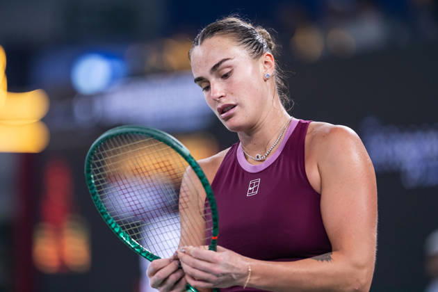 October 14, 2026, Wuhan, Hubei, China: Aryna Sabalenka of Belarus plays against Ann Li of USA ( not in view) during the Wuhan Open final match at the Optics Valley International Tennis Center. Ann li defeated Aryna Sabalenka with a score of 3-6, 6-4, 7-6. Wuhan China - ZUMAs197 20261014_aaa_s197_221 Copyright: xRenxYongx