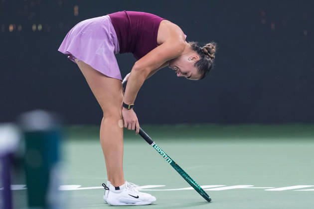 October 14, 2026, Wuhan, Hubei, China: Aryna Sabalenka of Belarus plays against Ann Li of USA ( not in view) during the Wuhan Open final match at the Optics Valley International Tennis Center. Ann li defeated Aryna Sabalenka with a score of 3-6, 6-4, 7-6. Wuhan China - ZUMAs197 20261014_aaa_s197_233 Copyright: xRenxYongx