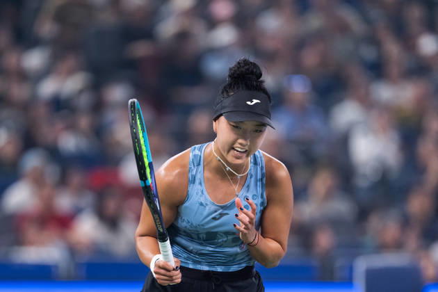 October 14, 2026, Wuhan, Hubei, China: Ann Li of USA plays against with Aryna Sabalenka of Belarus ( not in view) during the Wuhan Open final match at the Optics Valley International Tennis Center. Ann li defeated Aryna Sabalenka with a score of 3-6, 6-4, 7-6. Wuhan China - ZUMAs197 20261014_aaa_s197_234 Copyright: xRenxYongx