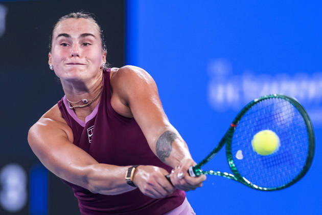 October 14, 2026, Wuhan, Hubei, China: Aryna Sabalenka of Belarus plays against Ann Li of USA ( not in view) during the Wuhan Open final match at the Optics Valley International Tennis Center. Ann li defeated Aryna Sabalenka with a score of 3-6, 6-4, 7-6. Wuhan China - ZUMAs197 20261014_aaa_s197_236 Copyright: xRenxYongx