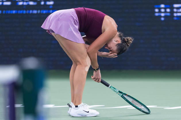 October 14, 2026, Wuhan, Hubei, China: Aryna Sabalenka of Belarus plays against Ann Li of USA ( not in view) during the Wuhan Open final match at the Optics Valley International Tennis Center. Ann li defeated Aryna Sabalenka with a score of 3-6, 6-4, 7-6. Wuhan China - ZUMAs197 20261014_aaa_s197_243 Copyright: xRenxYongx