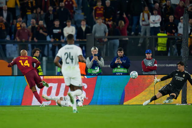 AS Roma v Real Madrid C.F. - UEFA Champions League 2026 27 League Phase MD2 Donyell Malen of AS Roma scores second goal during the AS Roma v Real Madrid C.F. - UEFA Champions League 2026 27 League Phase MD2 at Stadio Olimpico on October 14, 2026 in Rome, Italy Rome Stadio Olimpico Lazio Italy Copyright: xGiuseppexMaffiax 261014_UCL_Roma-RealMadrid_GM_08804