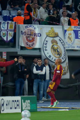AS Roma v Real Madrid C.F. - UEFA Champions League 2026 27 League Phase MD2 Donyell Malen of AS Roma celebrates after scoring second goal during the AS Roma v Real Madrid C.F. - UEFA Champions League 2026 27 League Phase MD2 at Stadio Olimpico on October 14, 2026 in Rome, Italy Rome Stadio Olimpico Lazio Italy Copyright: xGiuseppexMaffiax 261014_UCL_Roma-RealMadrid_GM_08888