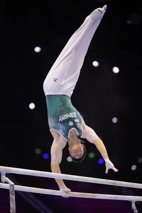 Radomyr Stelmakh, GER, during podium practice at the 2026 World Championships in Rotterdam on October 15, 2026