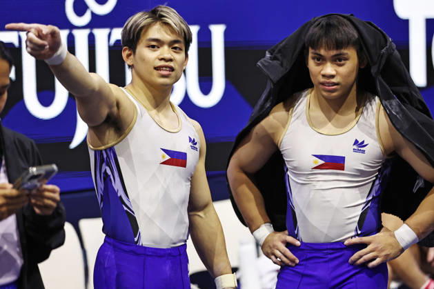 Carlos Edriel Yulo, PHI, during podium training at the 2026 World Championships in Rotterdam on October 15, 2026