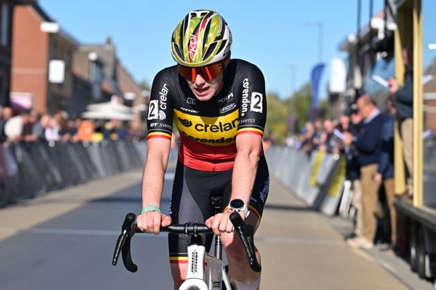 Belgium s Marion Norbert Riberolle crosses the finish line of the women elite race of the Kermiscross cyclocross cycling event, on Thursday 15 October 2026, in Ardooie. DAVIDxPINTENS  x189891184x