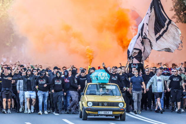 Corteo of Torcida, supporters of Hajduk Split Toricida, supporters of Hajduk Split, on their way to Poljud Stadium ahead of the UEFA Conference League match between HNK Hajduk Split and Ajax, in Split, Croatia, on October 15, 2026.  IvanaxIvanovic PIXSELL