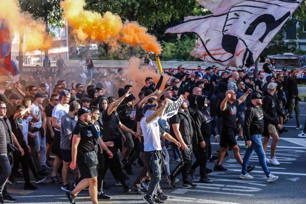 Corteo of Torcida, supporters of Hajduk Split Toricida, supporters of Hajduk Split, on their way to Poljud Stadium ahead of the UEFA Conference League match between HNK Hajduk Split and Ajax, in Split, Croatia, on October 15, 2026.  IvanaxIvanovic PIXSELL