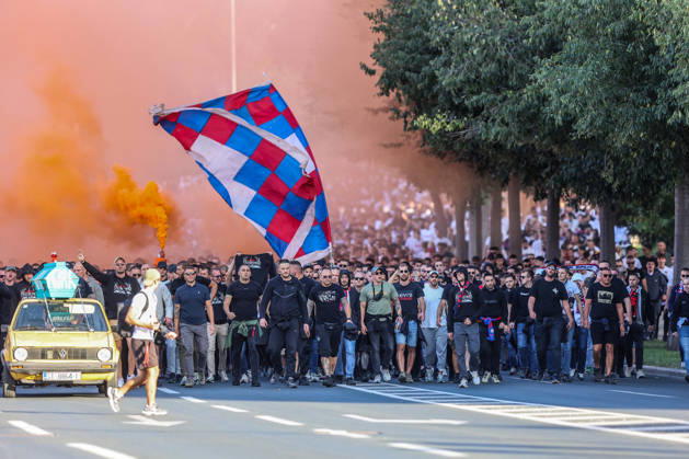 Corteo of Torcida, supporters of Hajduk Split Toricida, supporters of Hajduk Split, on their way to Poljud Stadium ahead of the UEFA Conference League match between HNK Hajduk Split and Ajax, in Split, Croatia, on October 15, 2026.  IvanaxIvanovic PIXSELL