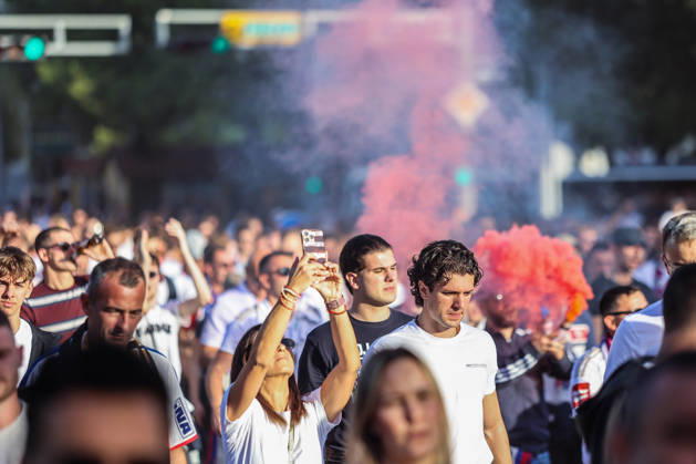 Corteo of Torcida, supporters of Hajduk Split Toricida, supporters of Hajduk Split, on their way to Poljud Stadium ahead of the UEFA Conference League match between HNK Hajduk Split and Ajax, in Split, Croatia, on October 15, 2026.  IvanaxIvanovic PIXSELL