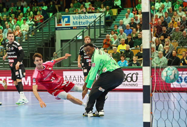 October 15, 2026, xovx, Opel Handball Bundesliga, HSG Wetzlar vs. HC Erlangen: Christoph Steinert (HC Erlangen), Marti Soler (HSG Wetzlar), Frieder Bandlow (HC Erlangen), Rubens Pierre (HC Erlangen); Wetzlar, Buderus Arena, Hesse, Germany, DE