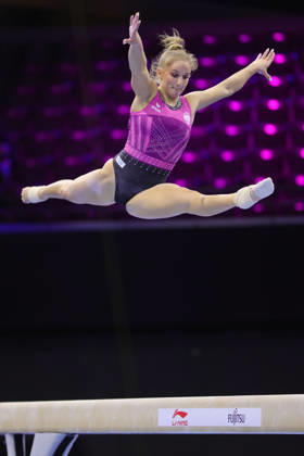 Karina Schönmaier, GER, during podium practice at the 2026 World Championships in Rotterdam on October 15, 2026