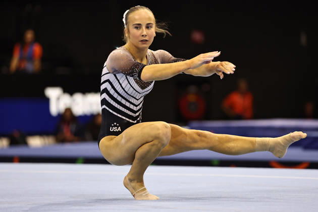 Claire Pease, USA, during podium training at the 2026 World Championships in Rotterdam on October 15, 2026