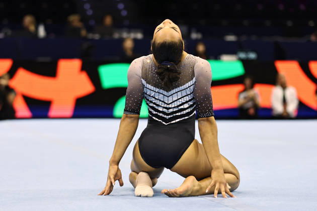 Hezly Rivera, USA, during podium training at the 2026 World Championships in Rotterdam on October 15, 2026