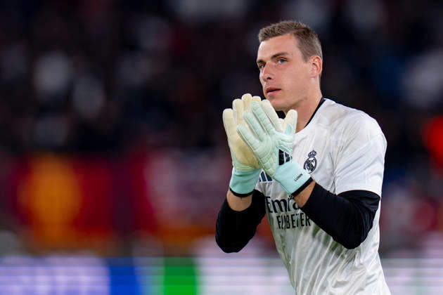 AS Roma v Real Madrid C.F. - UEFA Champions League 2026 27 League Phase MD2 Andriy Lunin of Real Madrid CF gestures during the AS Roma v Real Madrid C.F. - UEFA Champions League 2026 27 League Phase MD2 at Stadio Olimpico on October 14, 2026 in Rome, Italy Rome Stadio Olimpico Lazio Italy Copyright: xGiuseppexMaffiax 261014_UCL_Roma-RealMadrid_GM_03737