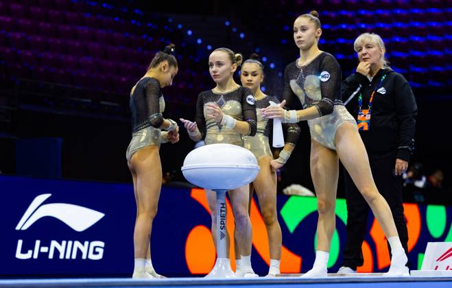 ROTTERDAM - The Russian gymnastics team in the run-up to the World Championships in Ahoy Rotterdam. Earlier this year, the International Gymnastics Federation lifted Russia s suspension for aggression against Ukraine, but the rules of the European Union and the Netherlands require that Russia cannot compete under its own flag. For this reason, the country is competing under the name World Gymnastics 2. IRIS VAN DEN BROEK ANP xVIxANPxSportx xxANPxIVx 572631017 originalFilename: 572631017.jpg