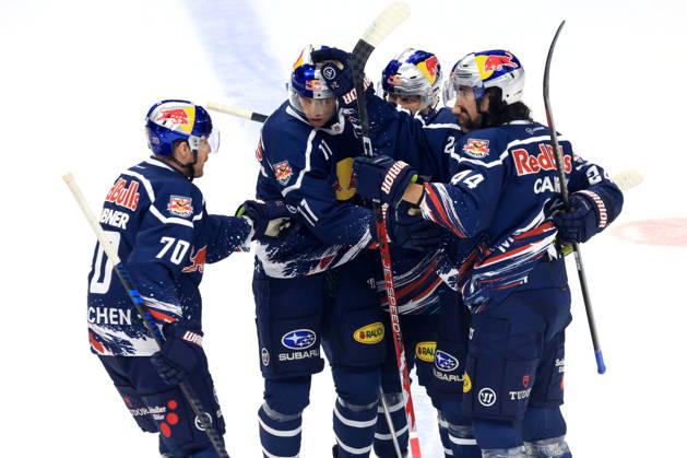 October 16, 2026, DEU, GER, Ice Hockey, Matchday 9, 2026–27 Season, Berlin, Eisbären Berlin vs. RB Munich 1–0 (goal by RYAN MURPHY, Red Bull Munich 24), celebration, cheering, joy, happiness, happy, positive emotions, Red Bull Munich players, nordphoto GmbH, Engler, Berlin, Uber Arena, Berlin, Germany Copyright: xNordphotox xEnglerx