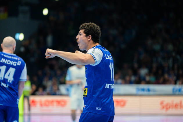 Gian Attenhofer, ThSV Eisenach, No. 11 celebrating, GER, ThSV Eisenach vs. VfL Gummersbach, 1st Opel Handball Bundesliga, Handball, Matchday 9, 2026–2027 season, 8:00 p.m., October 16, 2026 GER, ThSV Eisenach vs. VfL Gummersbach, 1st Opel Handball Bundesliga, Handball, Matchday 9, 2026–2027 season, 8:00 p.m., October 16, 2026, Eisenach Copyright: xMartinxHerbstx