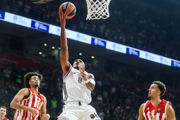 Crvena Zvezda v Paris - EuroLeague BELGRADE, SERBIA - OCTOBER 16: Jared Rhoden (8) of Paris Basketball in action during the Basketball EuroLeague Round 6 match between Crvena Zvezda and Paris at Belgrade Arena in Belgrade, Serbia on October 16, 2026. Filip Stevanovic Anadolu Belgrade Serbia. Editorial use only. Please get in touch for any other usage.  Copyright: x2026xAnadoluxFilipxStevanovicx