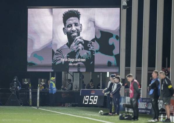 An image of South African rugby player Hyron Diego Andrews is displayed on a digital screen as Edinburgh & Toulon players join fans in a minute s silence in memory of Andrews who died age 31. Edinburgh v RC Toulon, EPCR Challenge Cup, Rugby Union, Hive Stadium, Edinburgh, Scotland, UK - 16 Oct 2026Edinburgh Hive Stadium Scotland United Kingdom  Copyright: xStuartxWallace Shutterstockx 17220266o