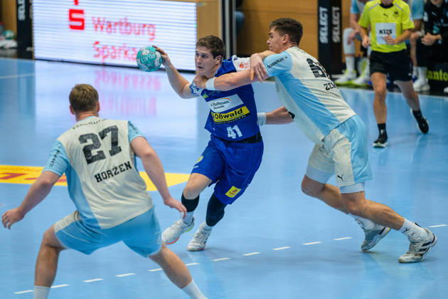 Vukasin Antonijevic, ThSV Eisenach, 41; Kristjan Horzen, VfL Gummersbach, 27; Stepan Zeman, VfL Gummersbach, 66 (GER), ThSV Eisenach vs. VfL Gummersbach, 1st Opel Handball Bundesliga, Handball, Matchday 9, 2026–2027 season, 8:00 p.m., October 16, 2026, GER, ThSV Eisenach vs. VfL Gummersbach, 1st Opel Handball Bundesliga, Handball, Matchday 9, 2026–2027 season, 8:00 p.m., October 16, 2026, Eisenach Copyright: xMartinxHerbstx