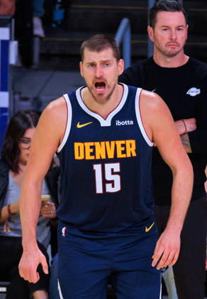 October 16, 2026, Los Angeles, California, USA: Nikola Jokic 15 of the Denver Nuggets reacts to a play during a preseason NBA, Basketball Herren, USA game against the Los Angeles Lakers on Friday October 16, 2026 at Crypto.com Arena in Los Angeles, California. JAVIER ROJAS PI Lakers Vs. Nuggets - Preseason  - ZUMAp124 20261016_zaa_p124_020 Copyright: xJavierxRojasx