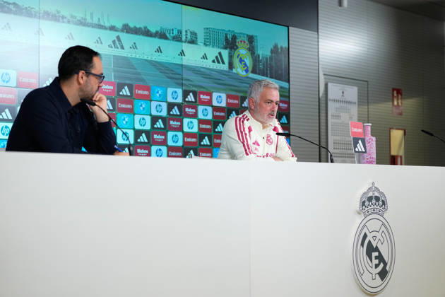 October 17, 2026, Valdebebas, Madrid, Spain: Jose Mourinho, head coach of Real Madrid, attends his press conference, PK, Pressekonferenz during the training day of Real Madrid ahead the Spanish League, LaLiga EA Sports, football match against Sevilla FC at Ciudad Deportiva Real Madrid on October 17, 2026, in Valdebebas, Madrid, Spain. Real Madrid Training And Press Conference - Laliga Ea Sports - ZUMAa181 20261017_zaa_a181_026 Copyright: xDennisxAgyemanx