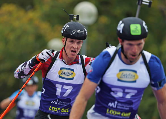 BIATHLON - Loop One Opening Festival MUNICH,GERMANY,17.OCT.26 - BIATHLON - Loop One Opening Festival. Image shows Dominic Unterweger (AUT) and Emilien Claude (FRA).  GEPAxpictures xThomasxBachun
