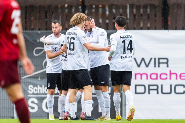 3rd Division: SG Sonnenhof Großaspach vs. SC Preußen Münster, October 17, 2026, Aspach, GERMANY October 17, 2026 Felix Higl’s team, SC Preußen Münster, celebrates his 1–0 goal during the match between SG Sonnenhof Großaspach and SC Preußen Münster on Matchday 10 of the 3. Liga at the WIRmachenDRUCK Arena Copyright: xBEAUTIFULxSPORTS Steinx