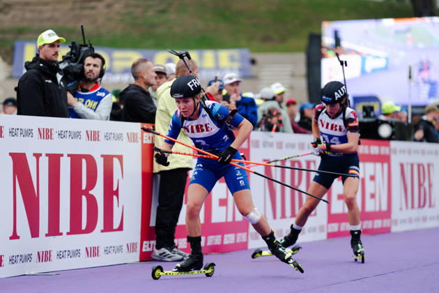 October 17, 2026, GER, Biathlon, Women, IBU Biathlon Loop One Festival 2026, 2026–2027 Season, Women’s Super Sprint Final: Oceane Michelon (FRA), 2nd; Anna Andexer (AUT), 14th on the course at Munich Olympic Park, Bavaria, Germany Copyright: xNordphoto Vux
